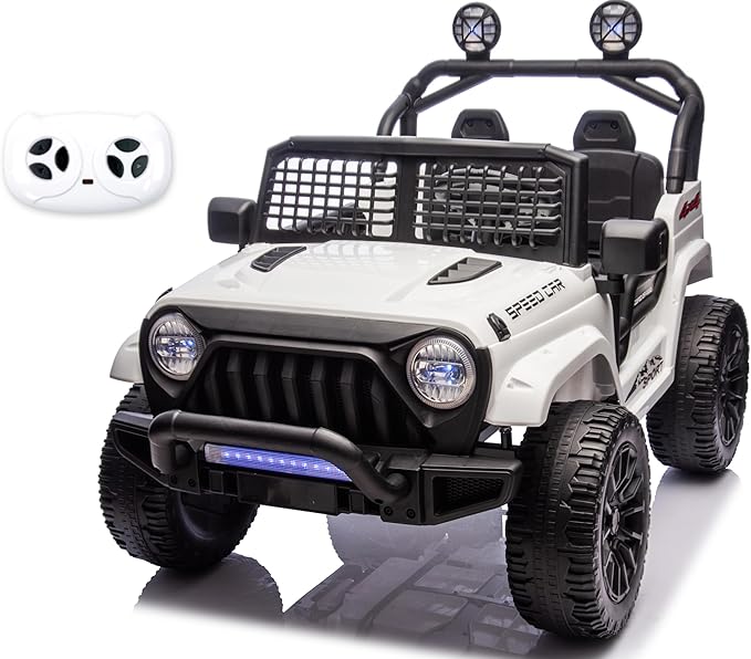24V 2-Seater Electric Car for Kids, 24V Ride on Car with Remote Control, with 3 Speeds Adjustable, LED Headlight, Bluetooth, Music Player, Ride on Toys for Boys or Girls-White