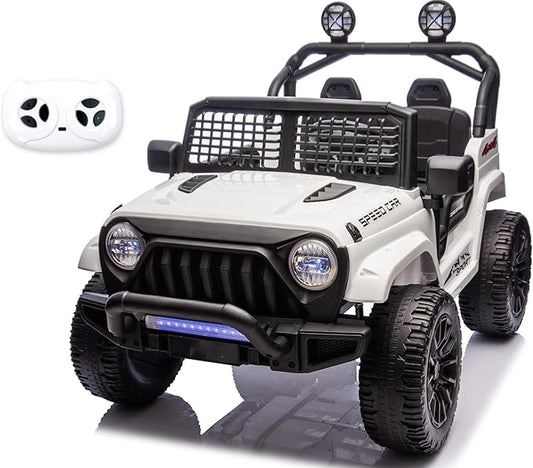 24V 2-Seater Electric Car for Kids, 24V Ride on Car with Remote Control, with 3 Speeds Adjustable, LED Headlight, Bluetooth, Music Player, Ride on Toys for Boys or Girls-White