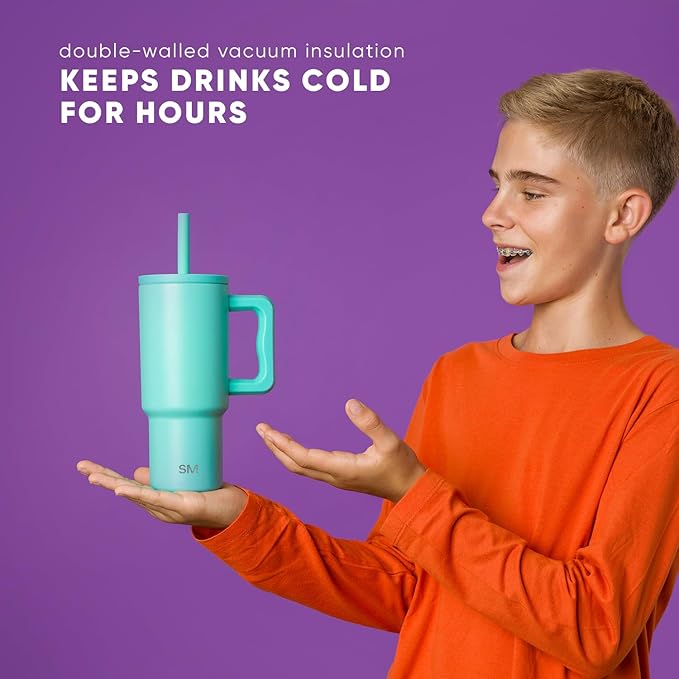 Simple Modern Dude Perfect Kids 24 oz Tumbler with Handle and Silicone Straw Lid | Spill Proof and Leak Resistant | Reusable Stainless Steel Bottle | Gift for Boys Girls | Trek Collection | Pound It