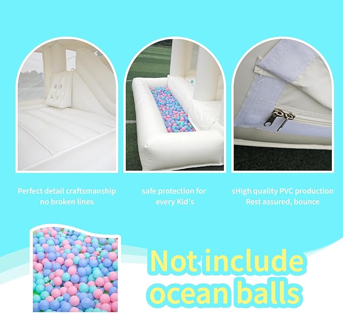 13FTx13FT 100% PVC White Inflatable Bounce House Wedding, Birthday Bounce House A Large Castle Themed Kids Trampoline and an Inflatable Bounce Party(Including Blower)