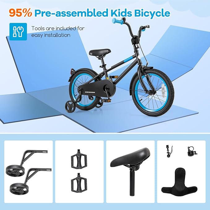 BABY JOY Colorful Macarons Kids Bike, 12 14 16 18 Inch Sporty Children's Bicycle with Training Wheels, Adjustable Handlebar & Saddle, Handbrake & Coaster Brake, Boys Girls Bike for 3-8 Years Old