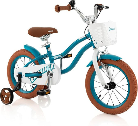 BABY JOY Kids Bike, 12 14 16 18 20 Inch Boys Girls Bike w/Adjustable Seat, Removable Basket, Handbrake & Coaster Brake, Training Wheels or Kickstand, Kids Bicycle with Multi-Color