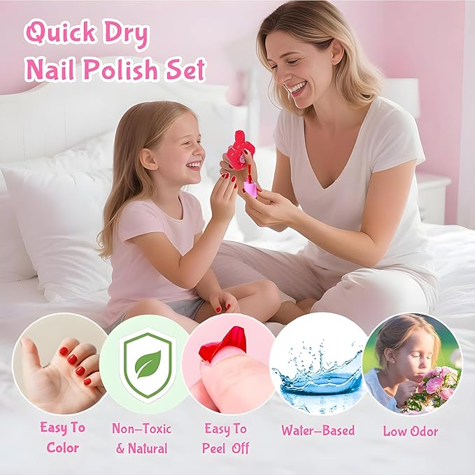 Kids Makeup Kit for Girl Real Washable Makeup Set with Mirror, Nail Polish Kit Pretend Beauty Gift for 3 4 5 6 7 8 Year Old Girls