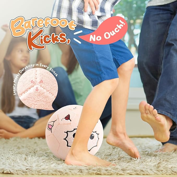 Updated Silent Indoor Soccer Balls for Toddlers 1-3, Inflatable Soft Plush Baby Toddler Soccer Ball Toys Gifts for Kid 3-5 Year Old Boy Girl First Birthday Gift (Sheep, Pump Include)