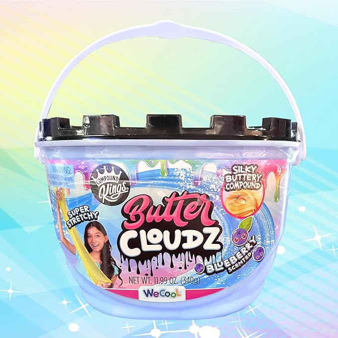 Compound Kings Fluffy Butter Cloudz Scented Large Slime Bucket for Kids – Soft, Squishy, Non-Toxic Sensory Toy | Bright Blueberry Slime Gift