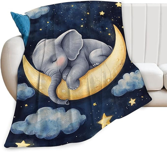 Elephant Blanket Baby Gifts Moon Night Throw Blankets for Girls Boys Plush Cozy Flannel Fleece Ultra Soft Fuzzy Party Blanket for Bed Couch Sofa 80"X60"