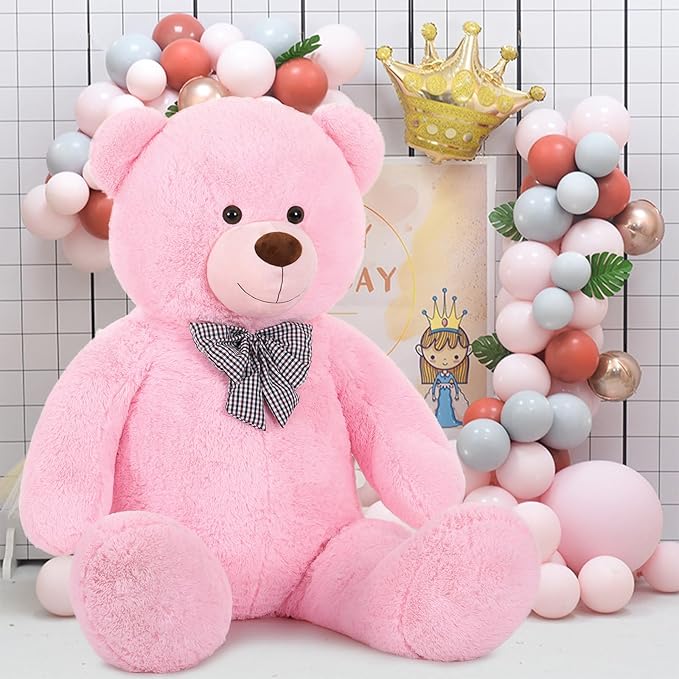 MaoGoLan Giant Pink Teddy Bear Stuffed Animal 5 Feet,Soft Cuddly Smiling Face Big Teddy Bear Plush Gift for Boyfriend Girlfriend
