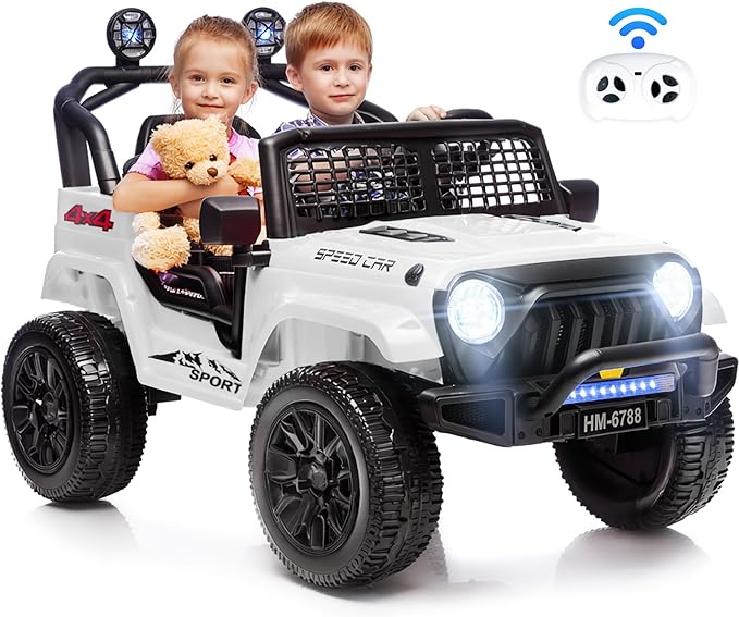 24V Electric Car for Kids Truck Car Ride On Car Kids Car Equipped with Bluetooth,Parental Remote Control,LED Lights,Double Open Doors,Wear Resistant Wheels -White