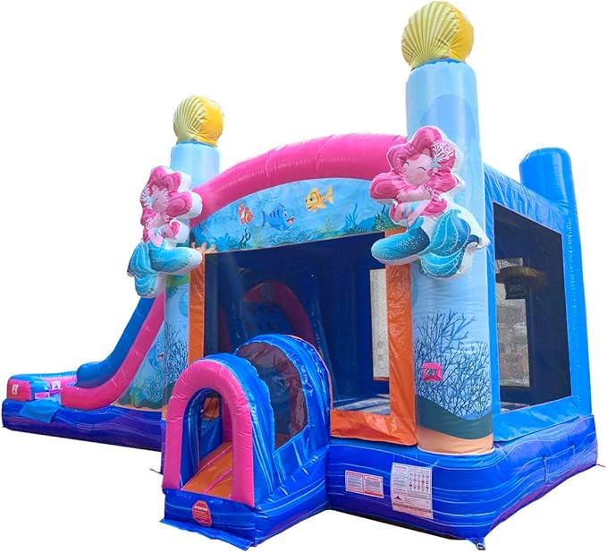 TentandTable Inflatable Bounce House Water Slide for Kids 5-12 Large, Commercial Grade Mega Bouncy Castle for Adults, Jump House, Includes Electric Air Blower, 32' L x 16' W x 15' H, Mermaid Wave