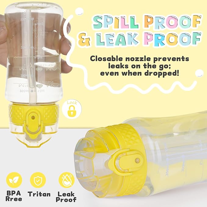 OLDLEY 12oz Kids Water Bottle for School - Motivational With Silicone Straw, Leak-Proof Tritan BPA-Free, Reusable for Girls Boys, Butter
