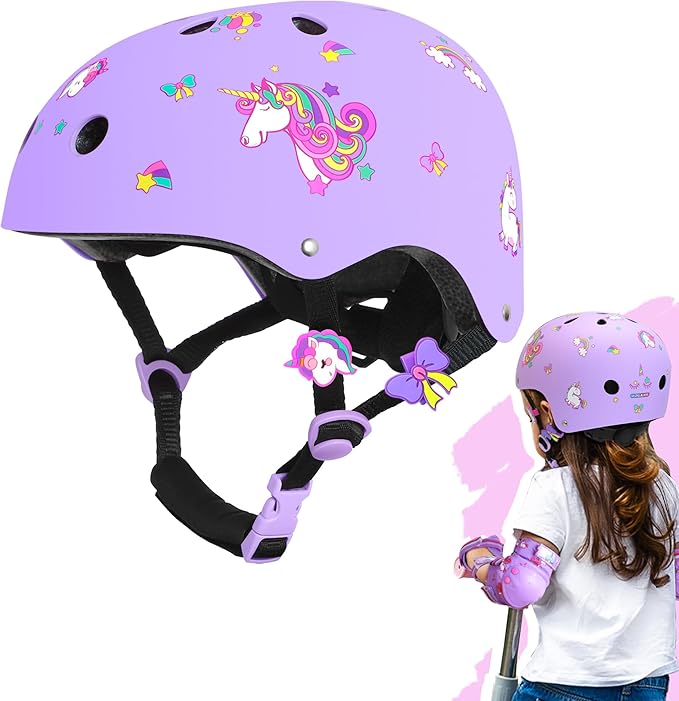 Kids Bike Helmet for Girls 3-5-8-14, Unicorn Adjustable Toddler Helmets for Bicycle, Roller Skating, Skateboard, Scooter, Skiing