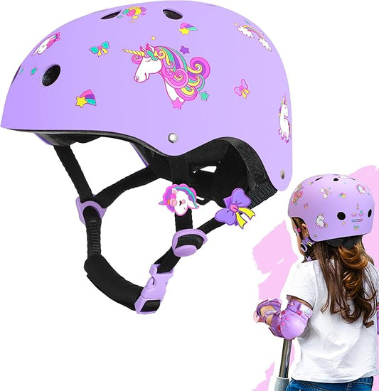Kids Bike Helmet for Girls 3-5-8-14, Unicorn Adjustable Toddler Helmets for Bicycle, Roller Skating, Skateboard, Scooter, Skiing