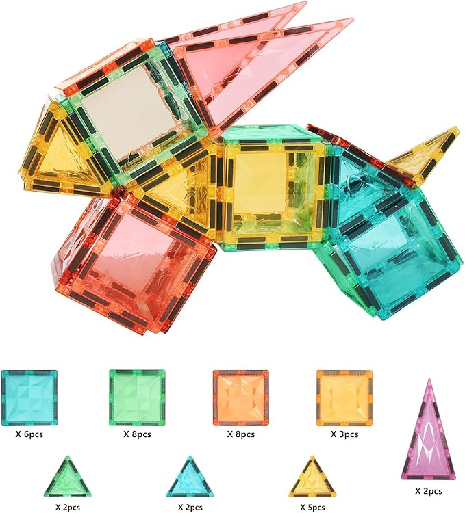 Magnetic Tiles 100-Piece Set for Kids, Magnetic Building Blocks STEM Toys for Age 3+ Boys and Girls, Educational Magnet Construction Tiles for Creativity & Learning