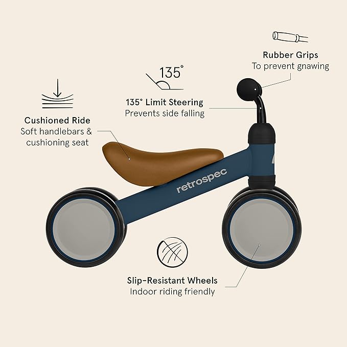 Retrospec Cricket Baby Walker Balance Bike with 4 Wheels for Ages 12-24 Months - Baby Toys & Toddler Toys for 1 Year Olds - Ride On Bicycle - Boys & Girls