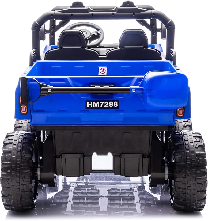 24V UTV 2 Seater Dump Truck with Remote Control, Electric Dump Bed, 4WD Power Ride on Truck Cars 6x6 Wheels, Music, Storage Trunk, Shovel for Kids-Blue