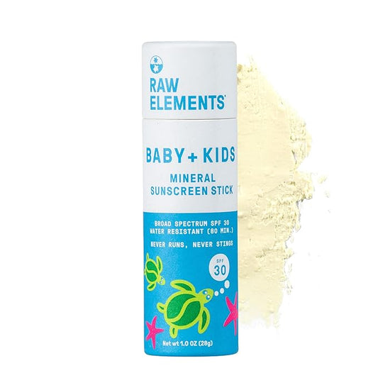 Raw Elements Baby & Kids SPF 30 Organic Sunscreen Stick, Non-Nano Zinc Oxide, Reef-Safe, Cruelty-Free, Gluten & Nut Free, Zero Waste Tube, Travel Sunblock 1.0 oz