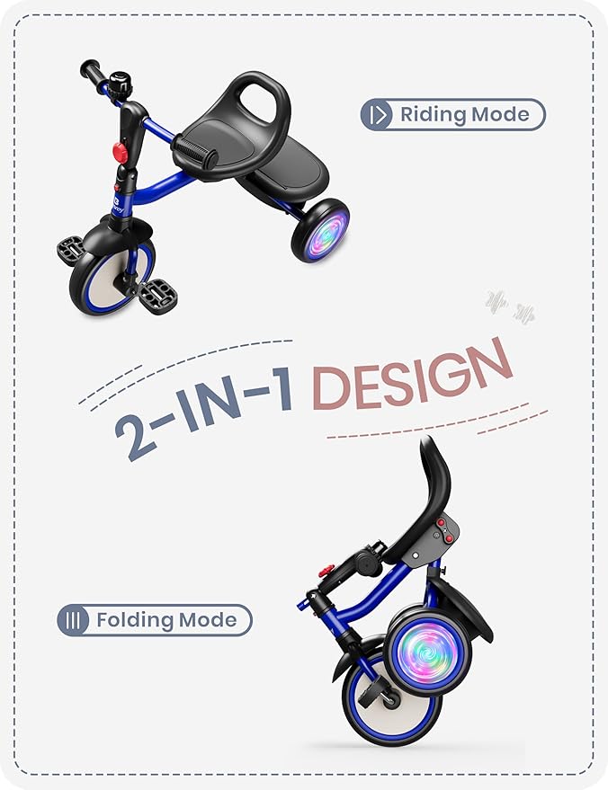 besrey Kids Tricycle with Flash Wheels for Ages 18 Months to 5 Years, Toddler Tricycle with Bell, Kids Tricycle, Gift for 2-5 Year Olds, Gift and Toy for Boys and Girls, Tricycle for Toddlers, Blue
