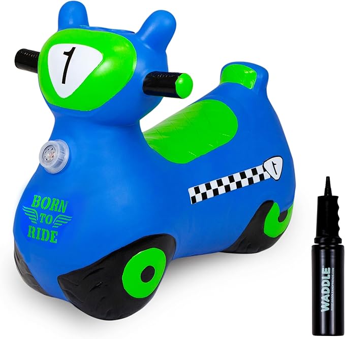 Waddle Bouncy Hopper Inflatable Hopping Animal Scooter, Indoors and Outdoor for Toddlers and Kids, Pump Included, Boys and Girls Ages 2 Years and Up (Blue Zoomer)