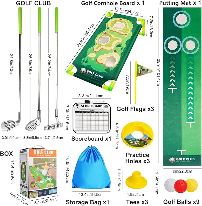 Toddler Golf Clubs Set - Upgraded Kids Golf Toys, Adjustable Toddler Golf Set with Scorecard, Storage Bag, Indoor and Outdoor Yard Game Gifts for 2 3 4 5 6 7 8 Year Olds Boys Girls