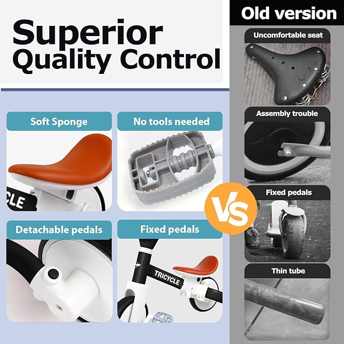 Tricycle for Toddlers 3 Year Olds, Toddler Balance Bike for Boys Girls 2-4, Toddler Tricycle with Light & Music Front, Kids Bicycle with Removable Pedal, Birthday Gifts for 2 3 4 5 Year