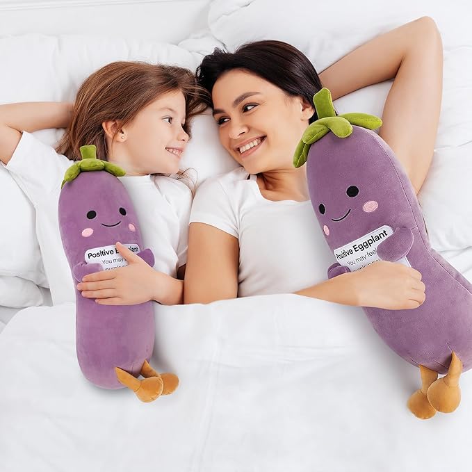 Positive Eggplant Pickle,Pickle Stuffed Animal-20” Plush Eggplant Stuffed Animal with Positive Words,Kawaii Plush Toys Vegetable Plushies Pillow,Birthday&Christmas Gifts for Kids Adults