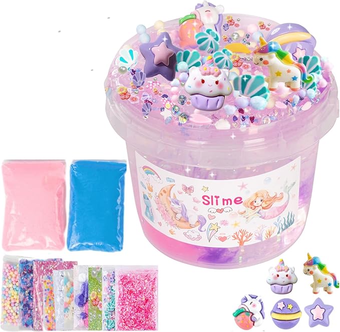 Clear Slime Unicorn Dreamy Glitter,10 oz Slime Bucket with 12 Bags Set,Party Favors,Great for Birthday Gifts for Girl and Boys,Christmas Stocking Stuffers