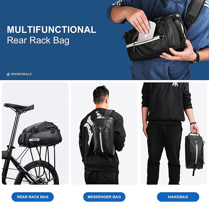 HUNTVP Bike Trunk Bag Bike Rear Seat Bag Waterproof Bike Pannier Bag 17L for Bicycle Cargo Rack Saddle Bag Bicycle Commuter Bag Shoulder Bag Laptop Pannier Rack Bicycle Bag (Black)