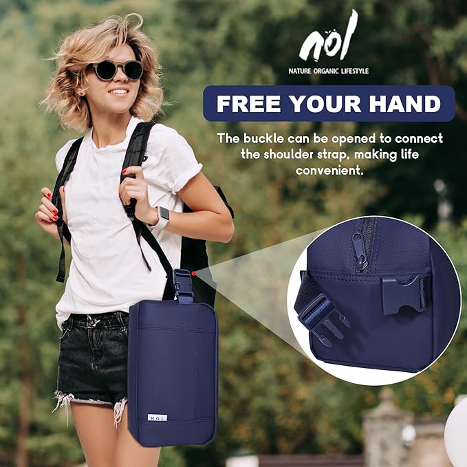 NOL Natural Organic Lifestyle Freezable Snack Bag, Leakproof Cooler Lunch Bag, Reusable, Zip Closure with Buckle Handle Nylon Waterproof Snack Box for Work Travel-Navy blue