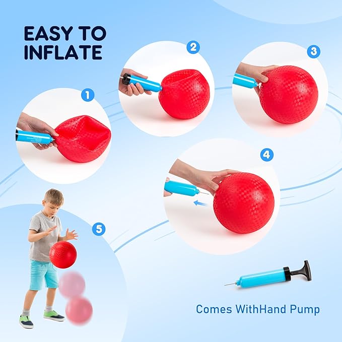 EVERICH Playground Balls Kickball, 6 or 12 Pack 8.5" Dodgeballs Bouncy Kick Balls for Kids Adults Outdoor Indoor, 4 Square Ball School Yard Games for Boys Girls 3-5 5-8 8-12 with Pump