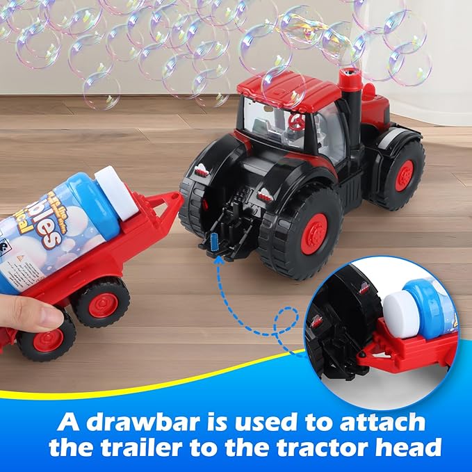 Tractor Bubble Machine for Kids 3 4 5 6 Years Old Boys: 2 in 1 Farm Tractor Toy Automatic Bubble Blowing with Lights & Sounds, Indoor Outdoor Toys for Toddlers, Ideal Gifts for 3-8 Year Olds