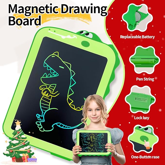 LCD Writing Tablet for Kids - 8.5 Inch Colorful Dinosaur Doodle Pad, Educational Drawing Board, Gift for 3-8 Year Old Boys and Girls, Ideal for Birthday, Party, and Learning Fun (Christmas Edition)