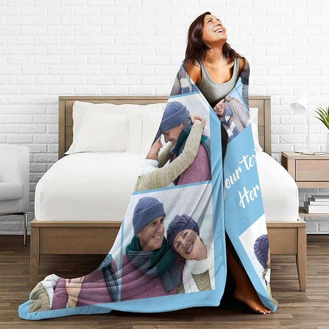 Custom Blanket with Photos, Personalized Blankets with Picture, I Love You Girlfriend Boyfriend Couples Gifts, for Birthday Christmas Women Men Adult Kids Mom Dad Wife Husband