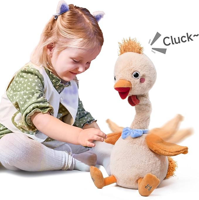TUMAMA Dancing Talking Chicken Toy, Mimicking Twisting Neck Flapping Wings Electronic Pet Soft Plush Chick Toy,Singing, Recording, Repeating, Baby Toddler Interactive Toys for Boys Girls Gifts
