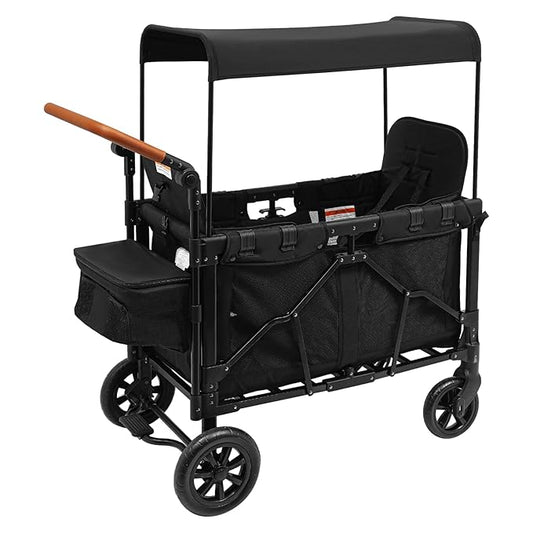 2-Seat Stroller Wagon for Kids, All-Terrain 4-Wheel Push Pull Wagon with 5-Point Harness & Sunshade, Foldable Double Wagon Cart with Adjustable Handle for 0-6 Years Old