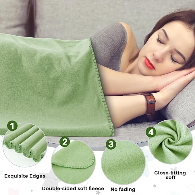 Newwiee 24 Pcs Fleece Throw Blankets Bulk Outdoor Wedding Guest Gifts Soft Lightweight Sleepover Lap Blankets Pet Home Sofa Couch Office Donation Homeless, 50 x 60 Inch (Light Green/White)