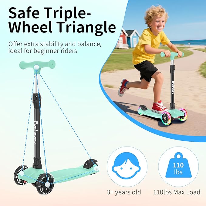 BELEEV Scooters for Kids 3 Wheel Kick Scooter for Toddlers Girls Boys, 4 Adjustable Height, Lean to Steer, Light up Wheels, Extra-Wide Deck, Easy to Assemble for Children Ages 3-12 (Rose Pink)