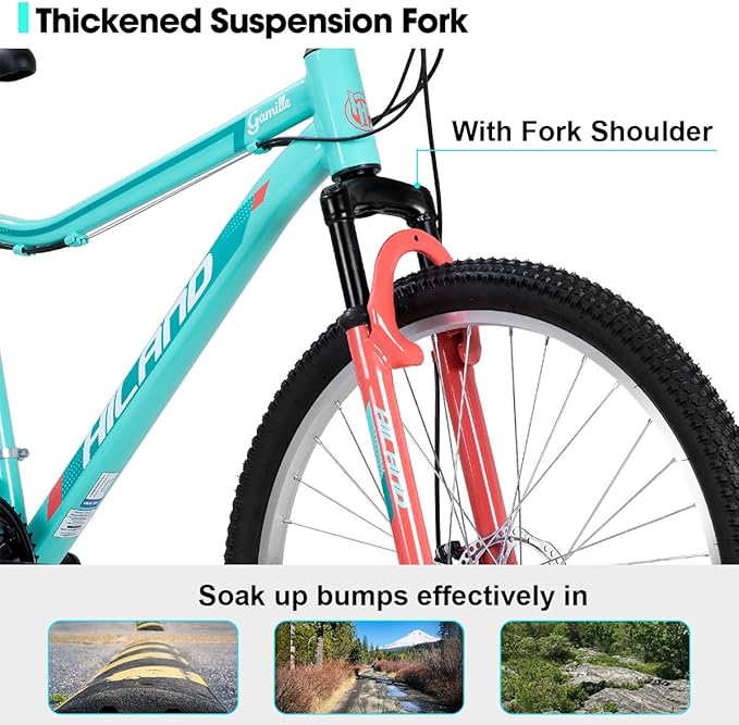 HILAND 26 Inch Mountain Bike for Women Girl, 21 Speed with Front Suspension Fork, Aluminum Frame MTB, Adult Ladies Womens Bike Mens Bicycle