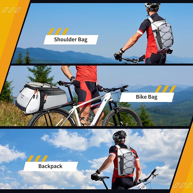 WOTOW Bike Rear Rack Bag - 10L Large Full Reflective Waterproof Trunk Bag, Multifunctional Bicycle Ebike Back Seat Cargo Carrier with Shoulder Strap(Full Reflective)