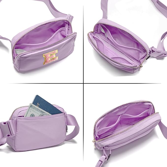 Gitus Belt Bag Fanny Pack Crossbody Bags with Initial Letter Patch Cute Stuff Birthday Gifts for Teenager Girls Trendy Preppy Stuff for Teen Girls Cool Stuff for Teens (Lavender-E)