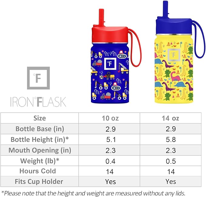 IRON °FLASK Kids Water Bottle - Straw Lid, 20 Name Stickers, Vacuum Insulated Stainless Steel, Double Walled Tumbler Travel Cup, Thermos Mug - Magic Mermaids, 10 Oz