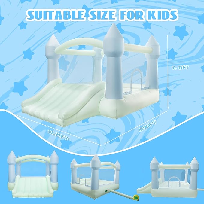 AKSPORT Inflatable Bounce House,White Castle Bounce House for Kids 3-6 Indoor & Outdoor Inflatable Bouncer House with Slide & Air Blower & Balloons for Kids Birthday Party,Wedding Party