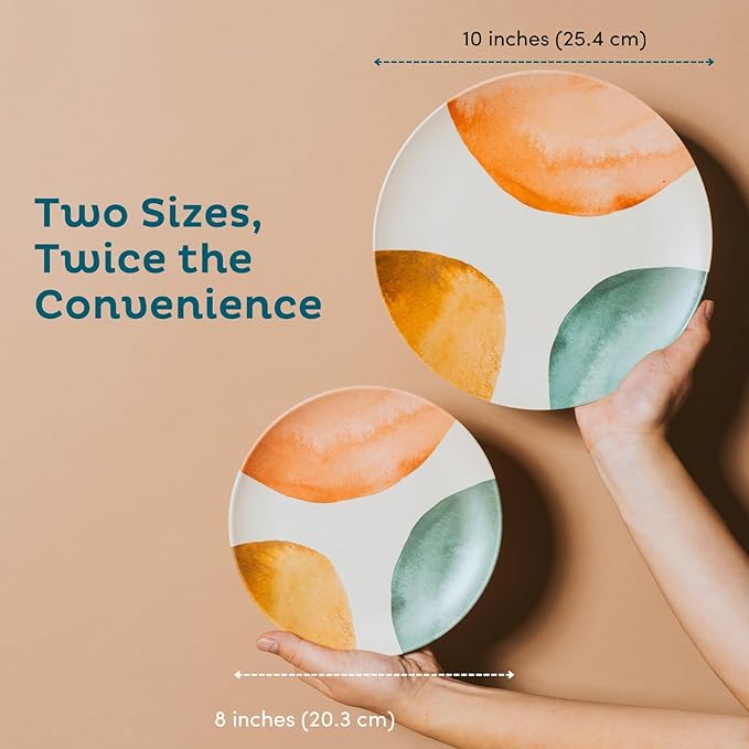 Nook Theory 4 Pack Reusable Bamboo Plates - Non-Toxic Toddler and Kids Plate, Dishwasher Safe, Not Microwavable Dinnerware (Arizona 10")