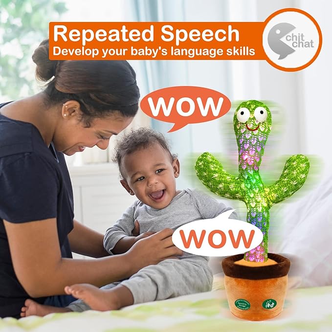 Pbooo Dancing Talking Cactus Toy,Talking Repeat Singing Sunny Cactus Toy 120 Pcs Songs for Baby 15S Record Your Sound Volume Adjustment