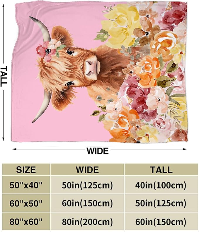 Highland Cow Blanket Ultra Soft Cozy Longhorn Cow Throw Blanket Fleece Fuzzy Plush Bedding Cow Lovers Gifts for Women Girls Kids Adults 80"x60"