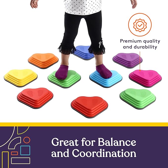 Special Supplies 10 Stepping Stones for Kids Indoor and Outdoor Balance Blocks Promote Coordination, Balance Strength Child Safe Rubber, Non-Slip Edging