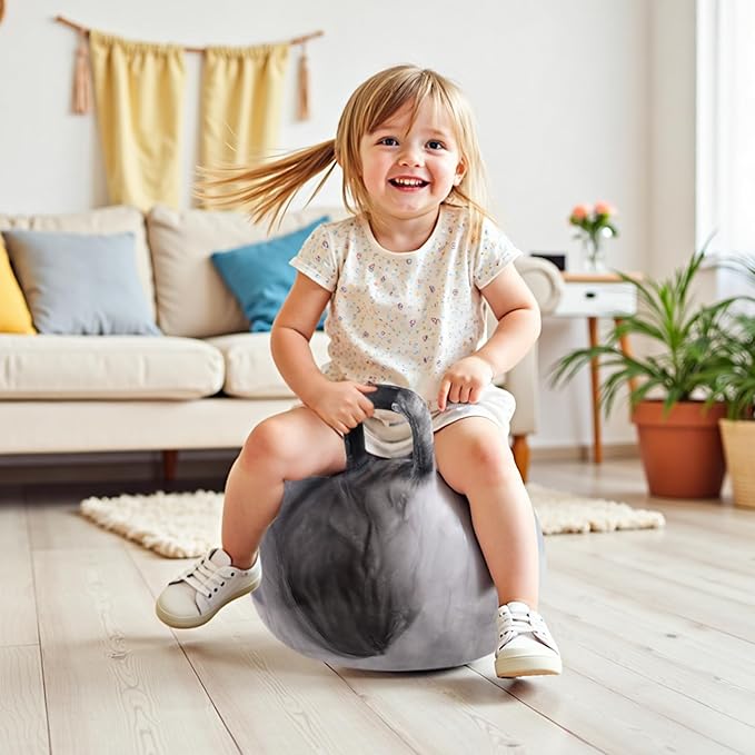 EVERICH TOY Hopper Ball for Kids 4-8, 18In Hoppity Hop Ball, Grey Clouds Sit On Bouncy Balls with Handle, Indoor Outdoor Jumping Hopping Toys for Boys & Girls Gifts with Pump