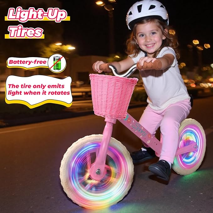 Toddler Balance Bike for 2-5 Year Old,Kids Balance Bike with Fender,Kids Bicycle for 2 3 4 5 Years Old Boy Girl Birthday Christmas Toy Gift,Adjustable Seat/Handlebar,Flat-Free LED Tires,10Min Assembly