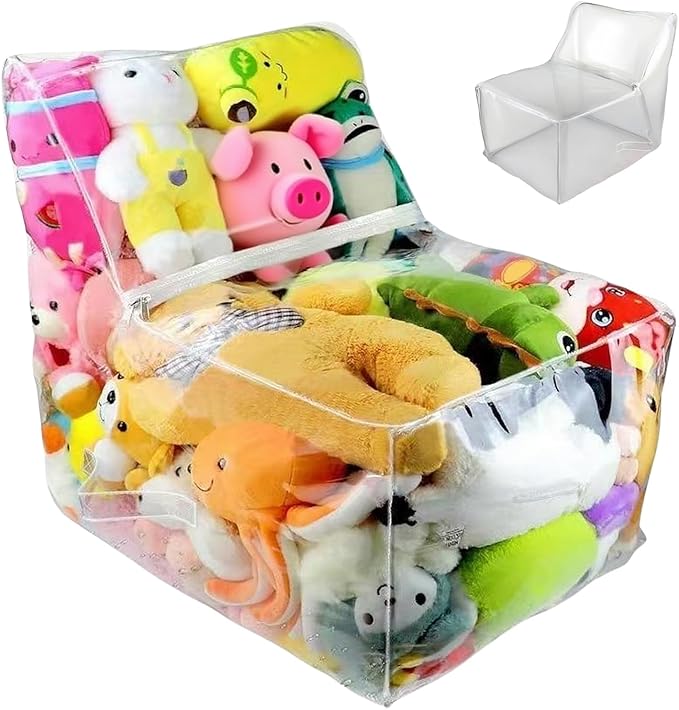 Beanbag Chair Cover – 60×45cm Clear Storage Seat | PVC Zippered Waterproof Organizer For Plush Toys | Comfortable Kids Furniture For Playroom, Bedroom & Floor Seating