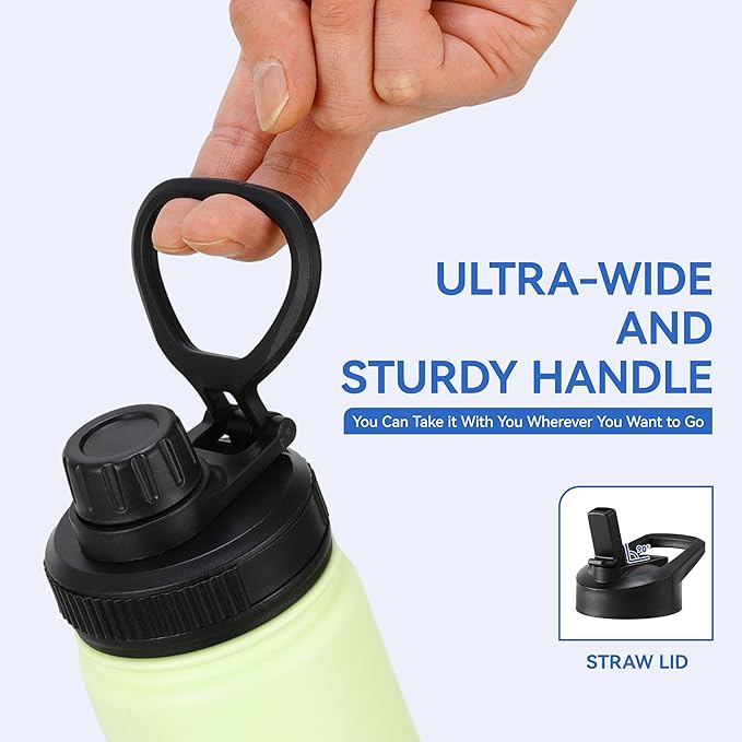 DOMICARE 16 oz Water Bottle Stainless Steel Double Wall Vacuum Insulated Water Bottle with Straw lids & Spout Lid, Leakproof