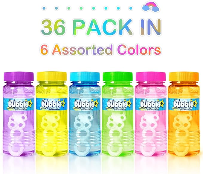 36 Pcs Bubble Bottles with Wand,Bubbles Party Favors for Kids,Summer Toys, Blow Bubbles Solution Novelty Toy, Party Favors, Birthday Party Supplies, Outdoor & Indoor Activity,4oz,6 Colors